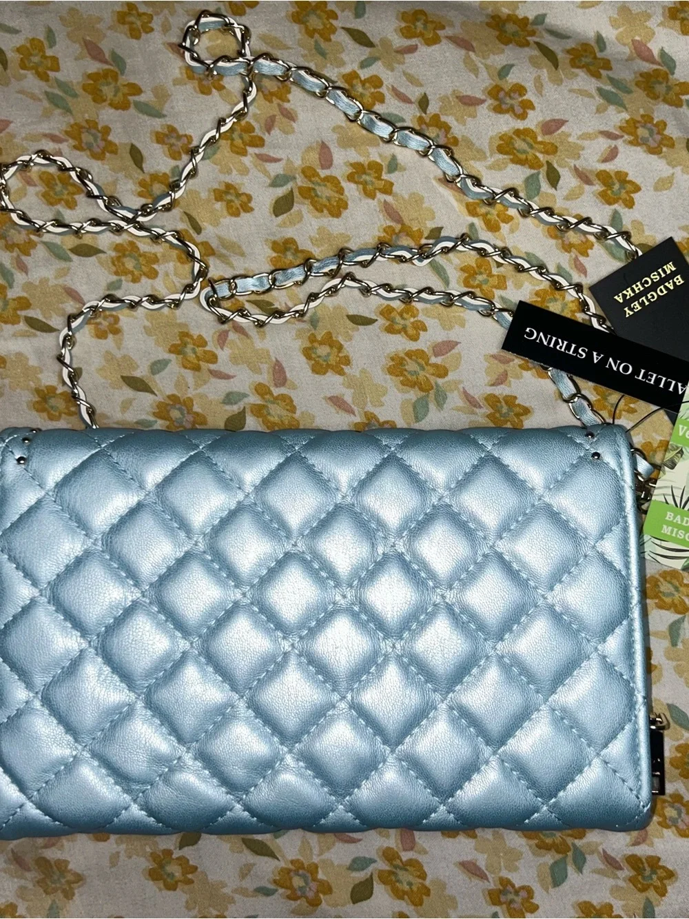 Badgley Mischka Quilted Chain Shoulder Bag in Light Blue
